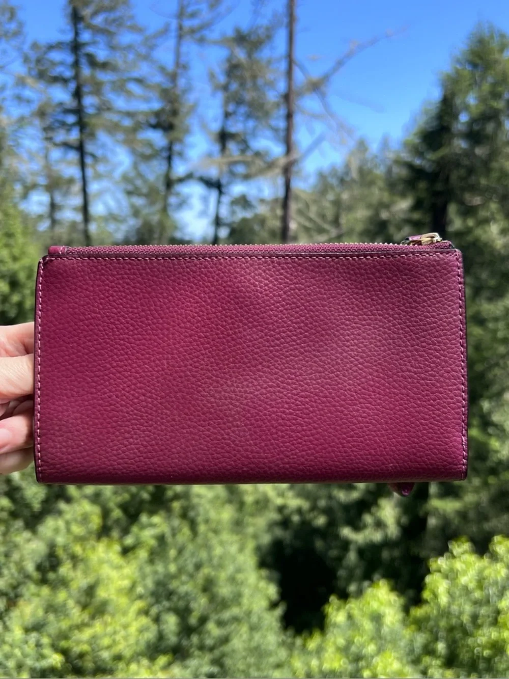 COACH Leather Wallet Wristlet Clutch Deep Berry Purple Pebble Leather AUTHENTIC